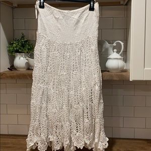 White strapless crochet boho dress